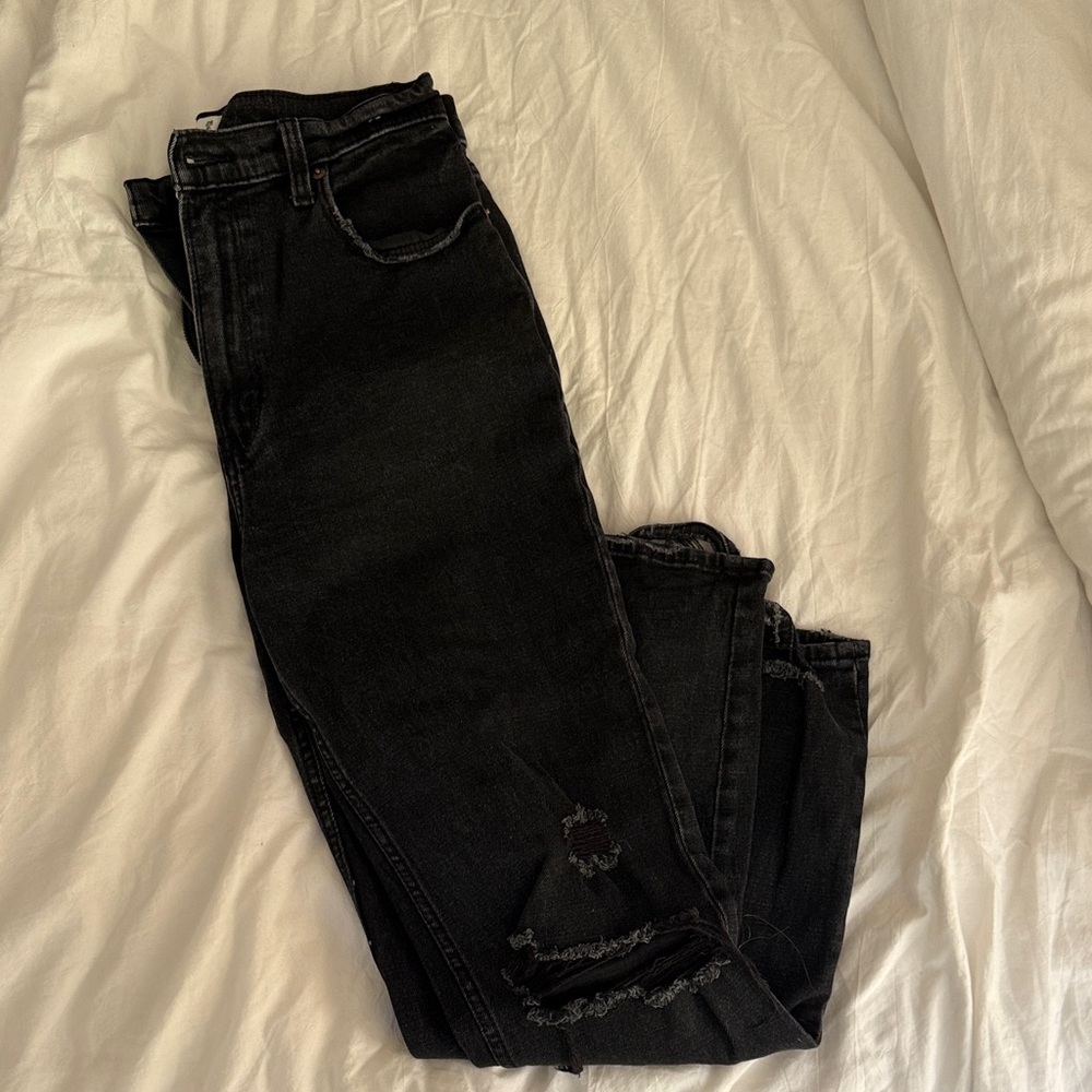 Abercrombie & Fitch Black Ankle Straight Leg Ultra High Rise Jeans
